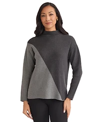Jones New York Women's Colorblock Mock Neck Sweater