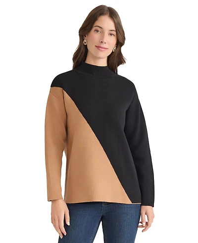 Jones New York Women's Colorblock Mock Neck Sweater