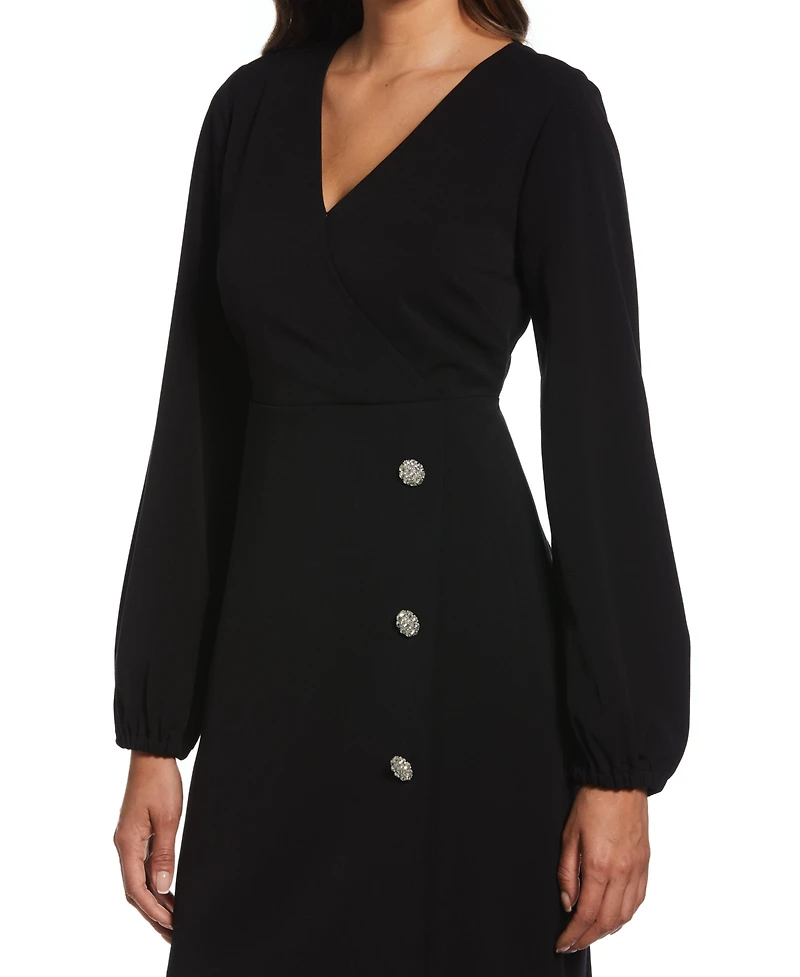 Ella Rafaella Petite Jewel Button Surplice Long Sleeve Dress