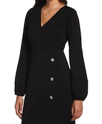 Ella Rafaella Petite Jewel Button Surplice Long Sleeve Dress