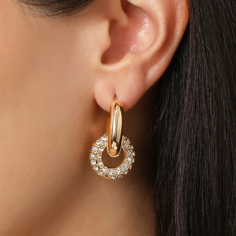 Bcbg Pave and Polished Gold-Tone Double Hoop Earrings