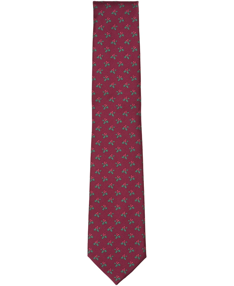 Club Room Men's Christmas Holly Printed Tie, Macy's Exclusive