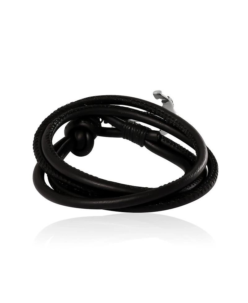 Lucky Brand Mens Black Leather Anchor Wrap Bracelet with Adjustable Fit