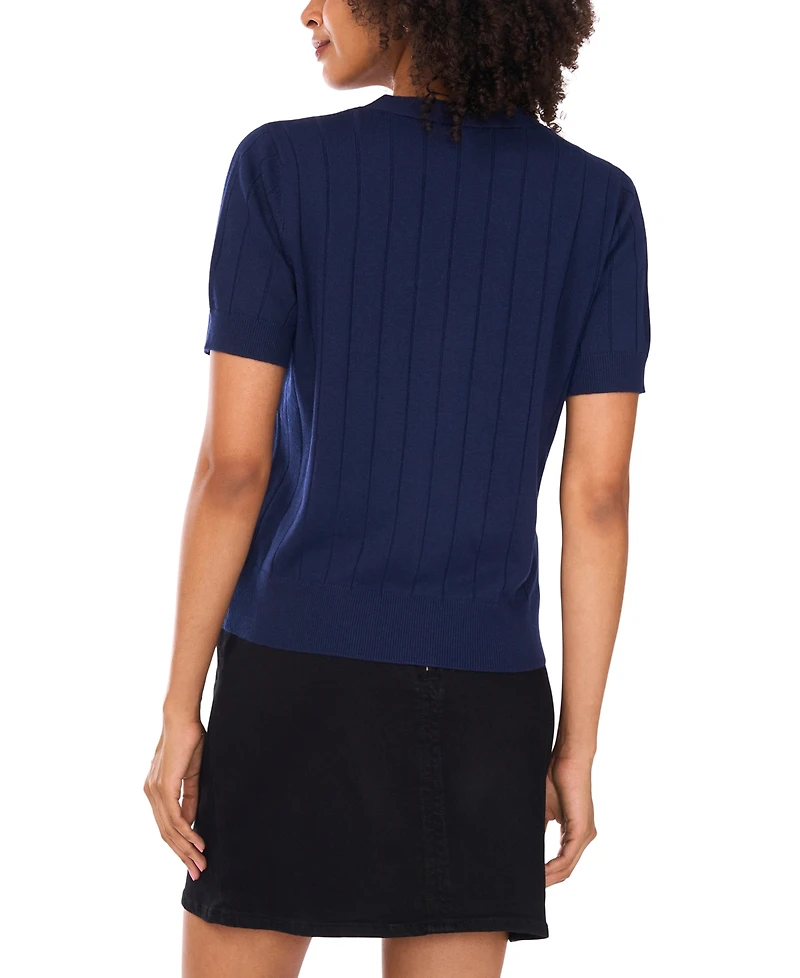 Vince Camuto Women's Short Sleeve Ribbed Cardigan Sweater