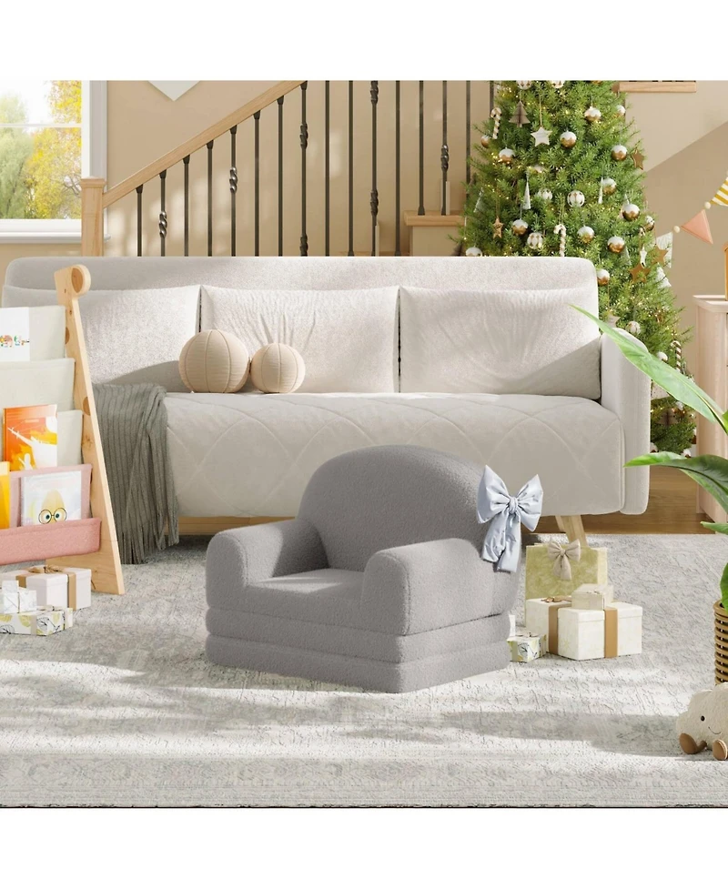 gaomon Kids Sofa Chair, 2-in-1 Convertible Toddler Couch Lounge, Comfy Fold Out Teddy Fleece Fabric Children's Bed