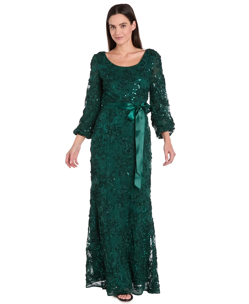 R & M Richards Petite Long Scoop Neck Lace Dress