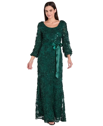 R & M Richards Petite Long Scoop Neck Lace Dress