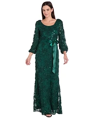 R & M Richards Petite Long Scoop Neck Lace Dress