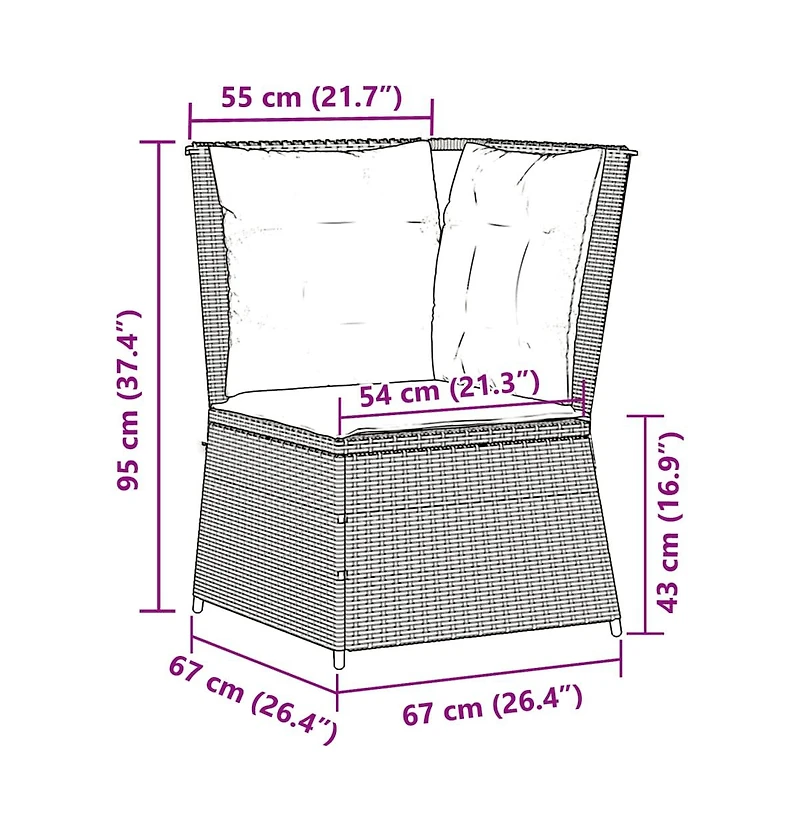 Patio Sofa Black Pe rattan Compact Adjustable Feet Patio Sofa
