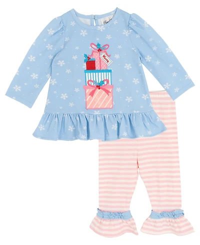 Rare Editions Baby Girls 2-Piece Printed Top and Striped Leggings Set