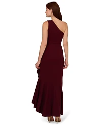 Adrianna Papell Petite Beaded Ruffled One-Shoulder Gown