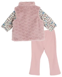 Rare Editions Baby Girls 3-Piece Vest, Floral Top, and Ribbed Leggings Set