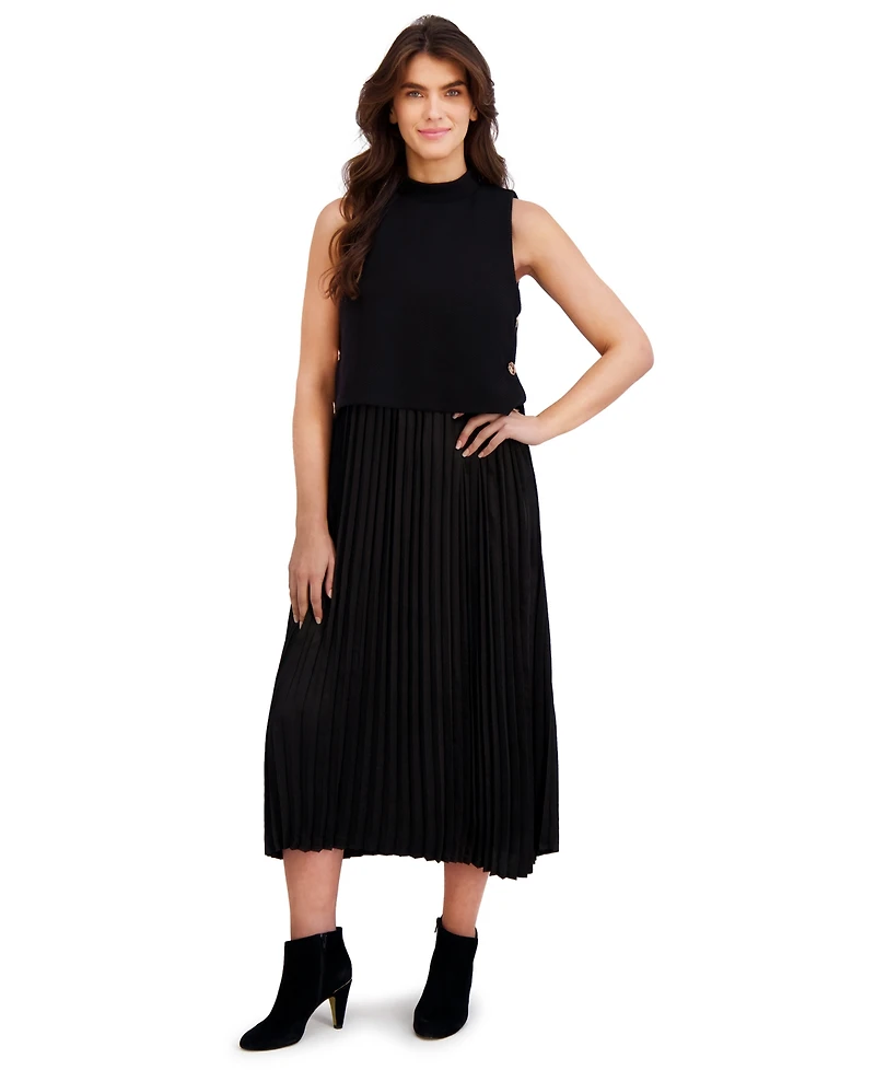 London Times Women's Side Button Popover Dress