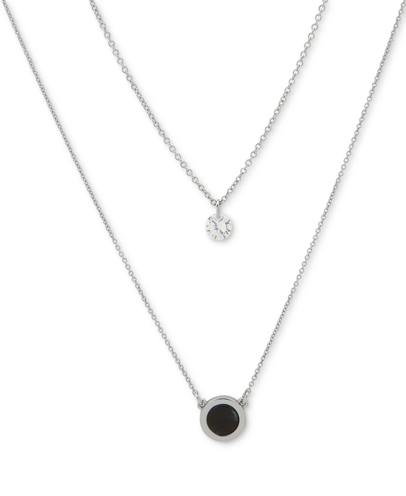 Dkny Silver-Tone Cubic Zirconia Inlay 2 Row Pendant Necklace