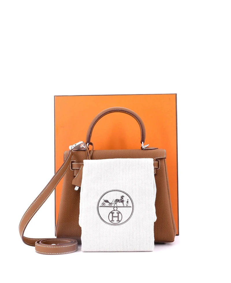 Pre-Owned Hermes Kelly 25 Handbag Brown Togo with Brushed Palladium Hardware