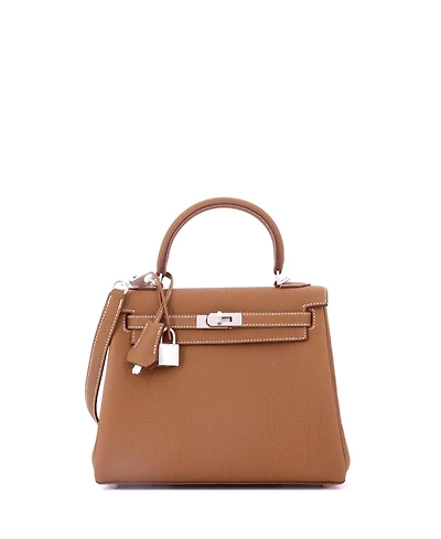 Pre-Owned Hermes Kelly 25 Handbag Brown Togo with Brushed Palladium Hardware