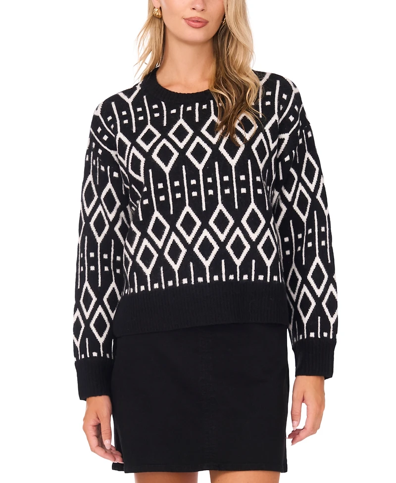Vince Camuto Women's Jacquard Long Sleeve Sweater