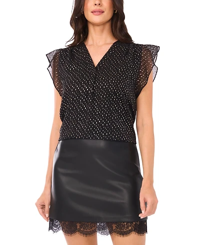 Vince Camuto Women's V-Neck Ruffle Sleeve Top