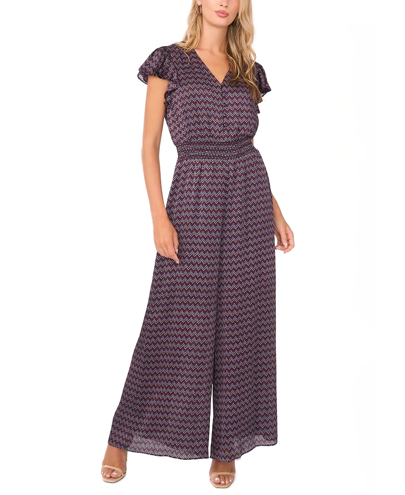 Vince Camuto Women's Button-Front Smocked Waist Jumpsuit