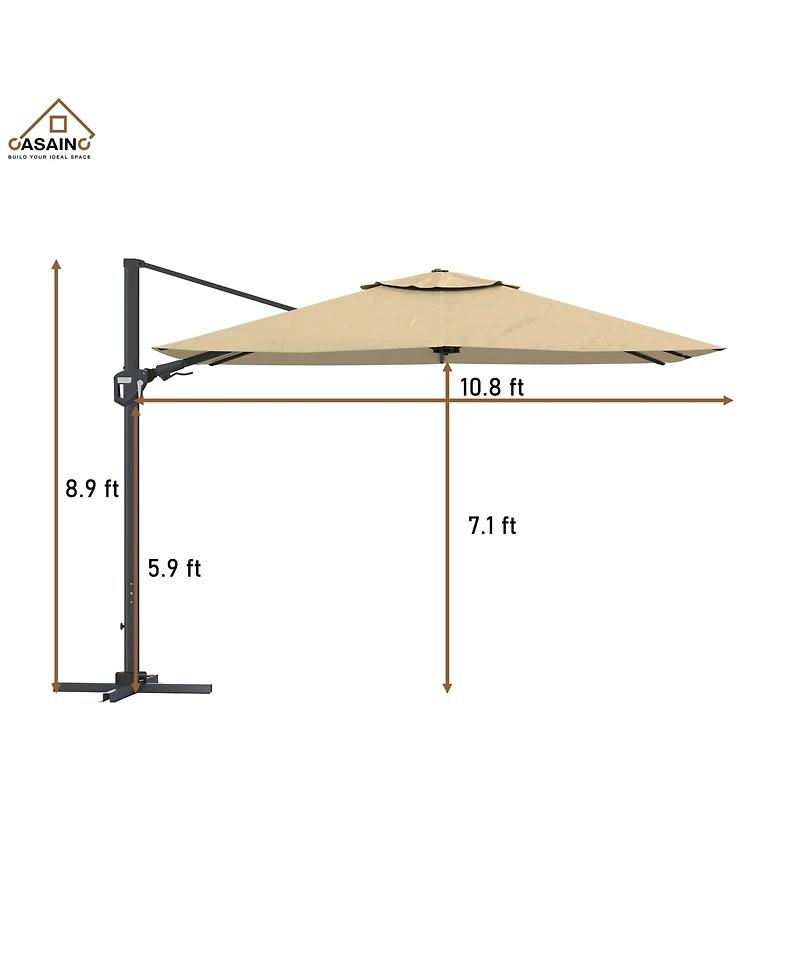 Casainc 11 Ft Square Cantilever Patio Umbrella