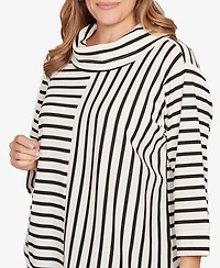 Hearts Of Palm Plus Striped 3/4 Sleeve Cowl Neck Top