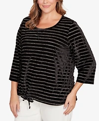 Hearts Of Palm Plus Long Sleeve Metallic Stripe Blouson Top
