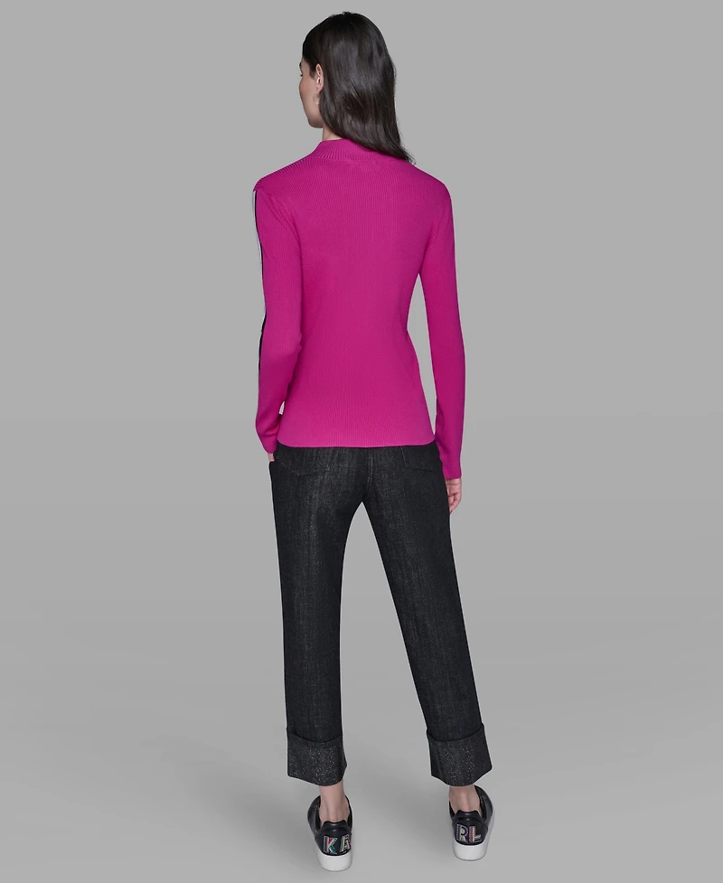 Karl Lagerfeld Paris Women's Logo Tape Zip-Up Sweater