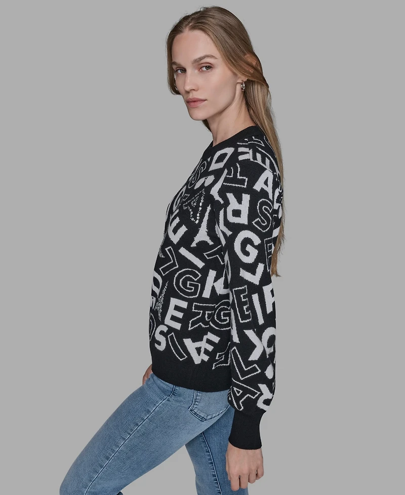 Karl Lagerfeld Paris Women's Printed Long Sleeve Sweater