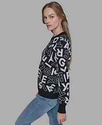 Karl Lagerfeld Paris Women's Printed Long Sleeve Sweater