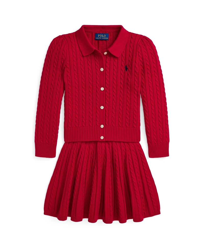 Polo Ralph Lauren Girls 2T-6X 2-Piece Crewneck Cardigan and Skirt Set