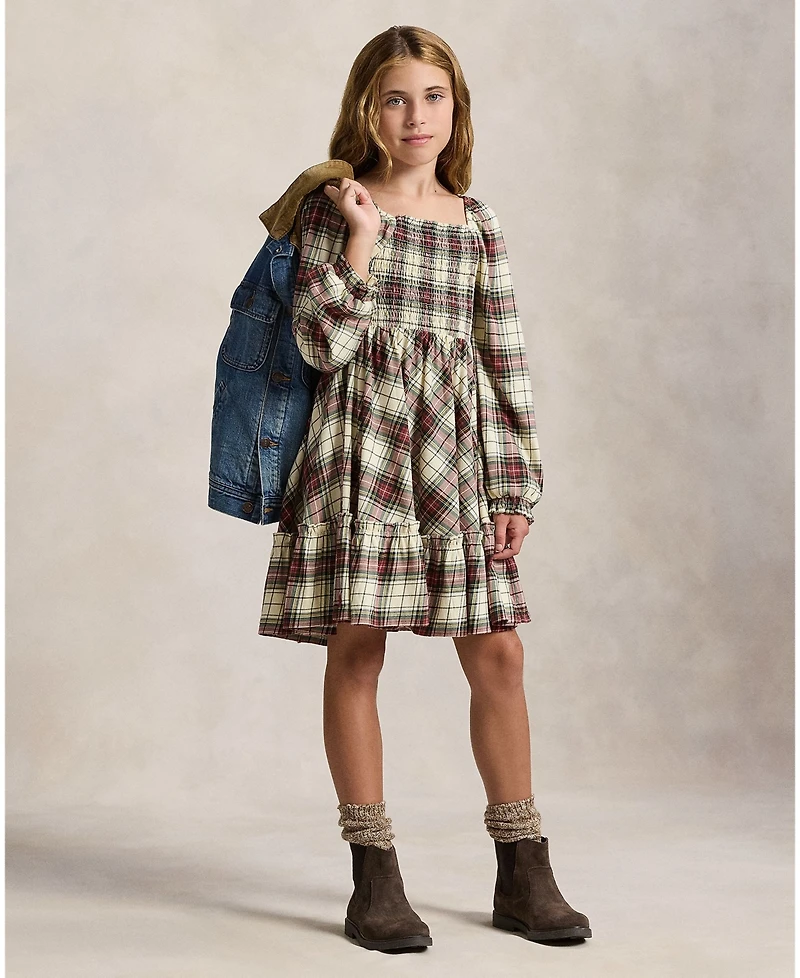 Polo Ralph Lauren Girls 7-16 Long Sleeves Plaid Ruffled Dress