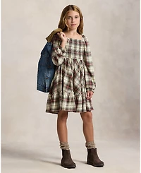 Polo Ralph Lauren Girls 7-16 Long Sleeves Plaid Ruffled Dress