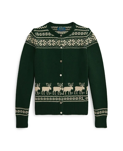 Polo Ralph Lauren Girls 7-16 Long Sleeves Fair Isle Reindeer Cardigan