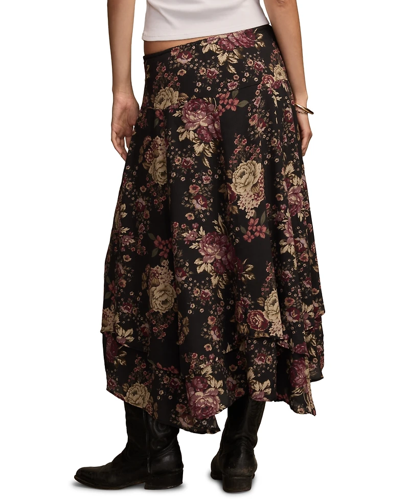 Lucky Brand Women's Floral Drop Waist Midi Skirt