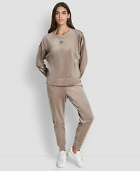 Dkny Women's Rhinestone Stacked Logo Crewneck Pullover