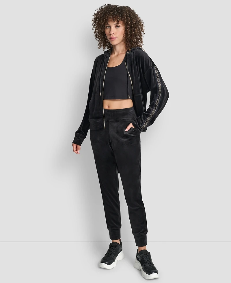 Dkny Women's Metallic Logo Elastic Full Zip Hoodie