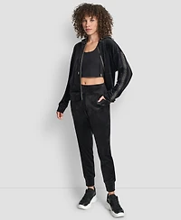 Dkny Women's Metallic Logo Elastic Full Zip Hoodie