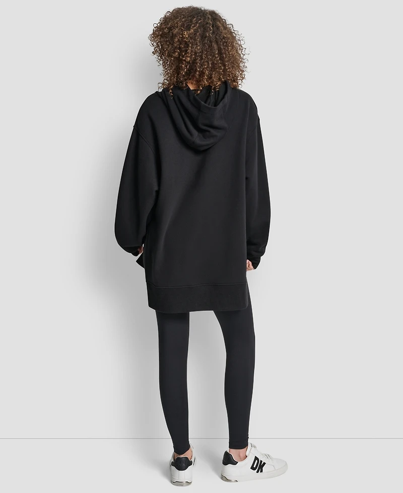 Dkny Women's Satin Logo Oversized Tunic Hoodie