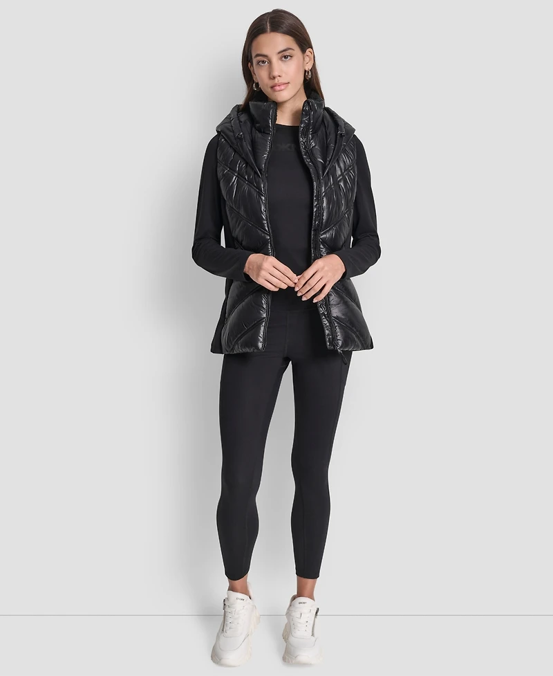 Dkny Women's Contrast Collar Hooded Puffer Vest