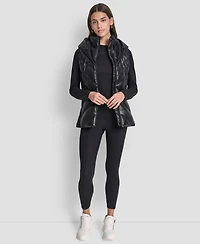 Dkny Women's Contrast Collar Hooded Puffer Vest