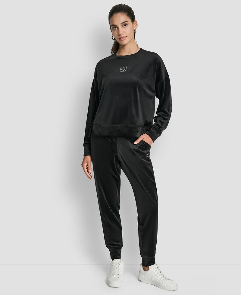 Dkny Women's Rhinestone Stacked Logo Crewneck Pullover