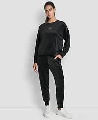 Dkny Women's Rhinestone Stacked Logo Crewneck Pullover