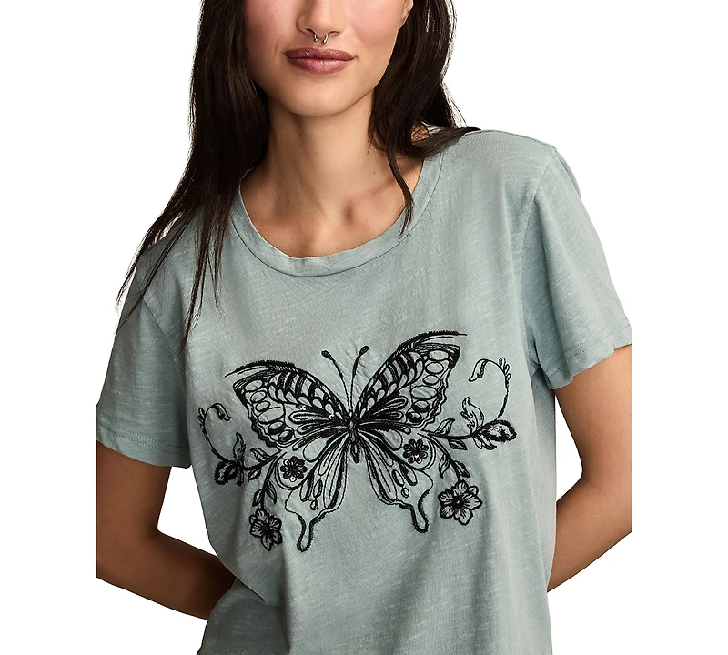 Lucky Brand Women's Linear Butterfly Classic Crew Neck T-Shirt