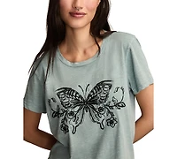 Lucky Brand Women's Linear Butterfly Classic Crew Neck T-Shirt
