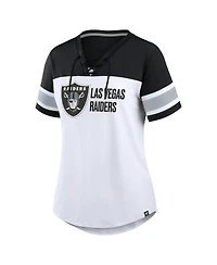 Fanatics Women's White/Black Las Vegas Raiders Athena Lace-Up V-Neck T-Shirt