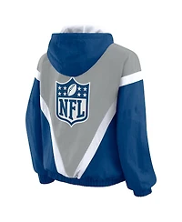 Wear by Erin Andrews Women's Silver/Blue Shield Merchandise Retro Crinkle Full-Zip Hoodie Windbreaker Jacket