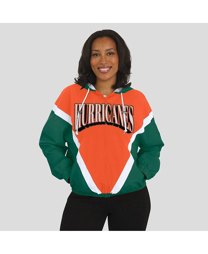 Wear by Erin Andrews Women'sOrange/Green Miami Hurricanes Color Block Full-Zip Hoodie Windbreaker Jacket