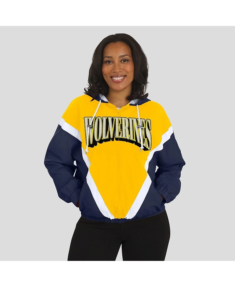 Wear by Erin Andrews Women'sMaize/Navy Michigan Wolverines Color Block Full-Zip Hoodie Windbreaker Jacket