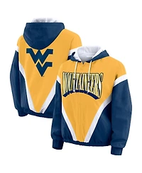 Wear by Erin Andrews Women'sNavy/Gold West Virginia Mountaineers Color Block Full-Zip Hoodie Windbreaker Jacket