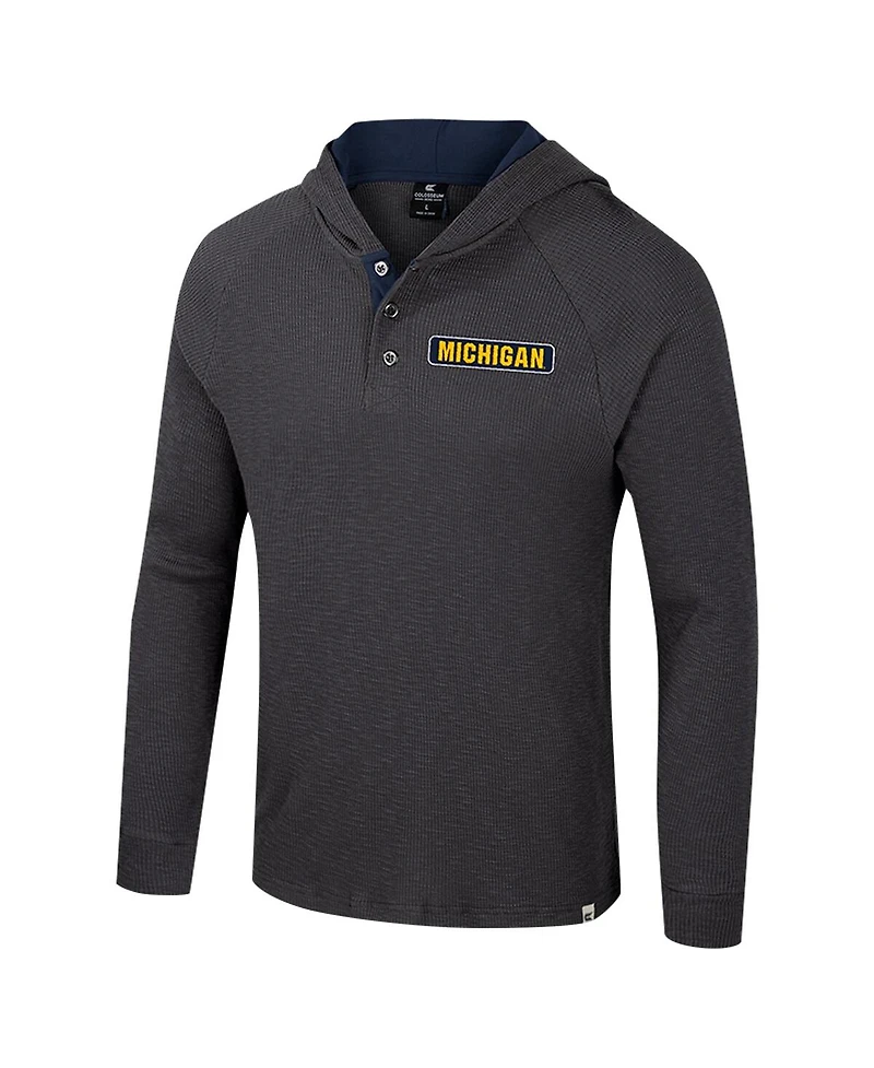 Colosseum Men's Charcoal Michigan Wolverines Dujour Ralgan Long Sleeve Henley Hoodie T-Shirt